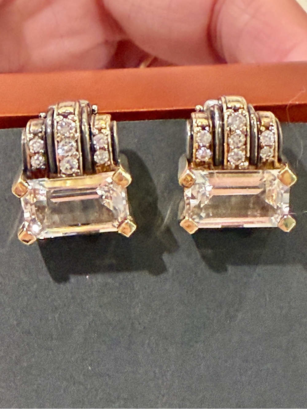 Genuine LAGOS Caviar 750 18K 925 Silver 14 Diamond Emerald-Cut Earrings